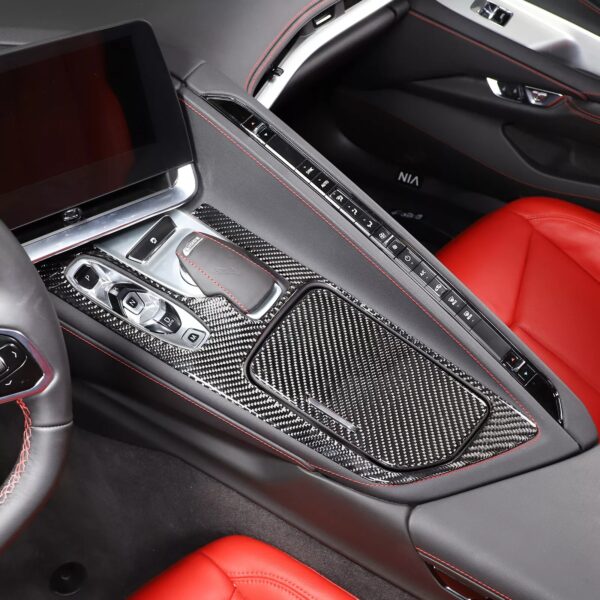 2020 - 24 C8 Corvette Soft Carbon Fiber Center Console Cover | Black, Red Carbon Fiber