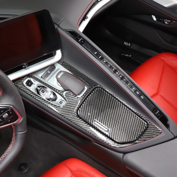 Second image of 2020 - 24 C8 Corvette Soft Carbon Fiber Center Console Cover | Black, Red Carbon Fiber