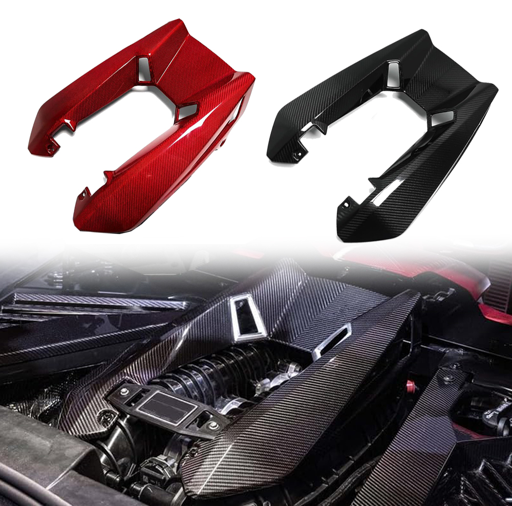 Second image of C8 Corvette Z06 LT6 Carbon Fiber Engine Cover | Black / Red Carbon