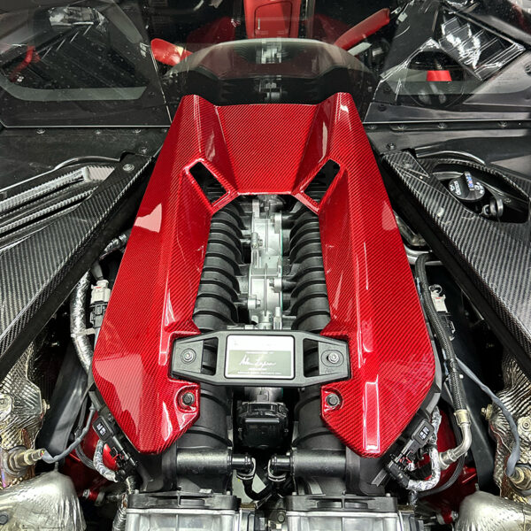 C8 Corvette Z06 LT6 Carbon Fiber Engine Cover | Black / Red Carbon