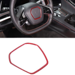 C8 Corvette Red Carbon Fiber Center Steering Wheel Chrome Trim Cover | Next-Gen Carbon