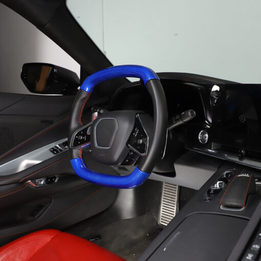 Second image of C8 Corvette Real Blue Carbon Fiber Steering Wheel Conversion Cover Kit | Stingray / Z06