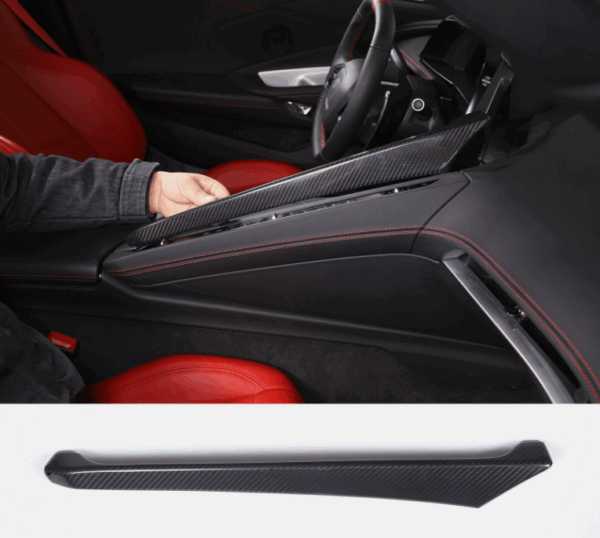 C8 Corvette Carbon Fiber Climate Control Slim Console Cover | Black / Red