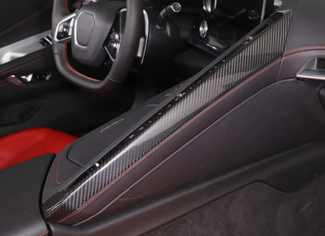 Second image of C8 Corvette Carbon Fiber Climate Control Slim Console Cover | Black / Red