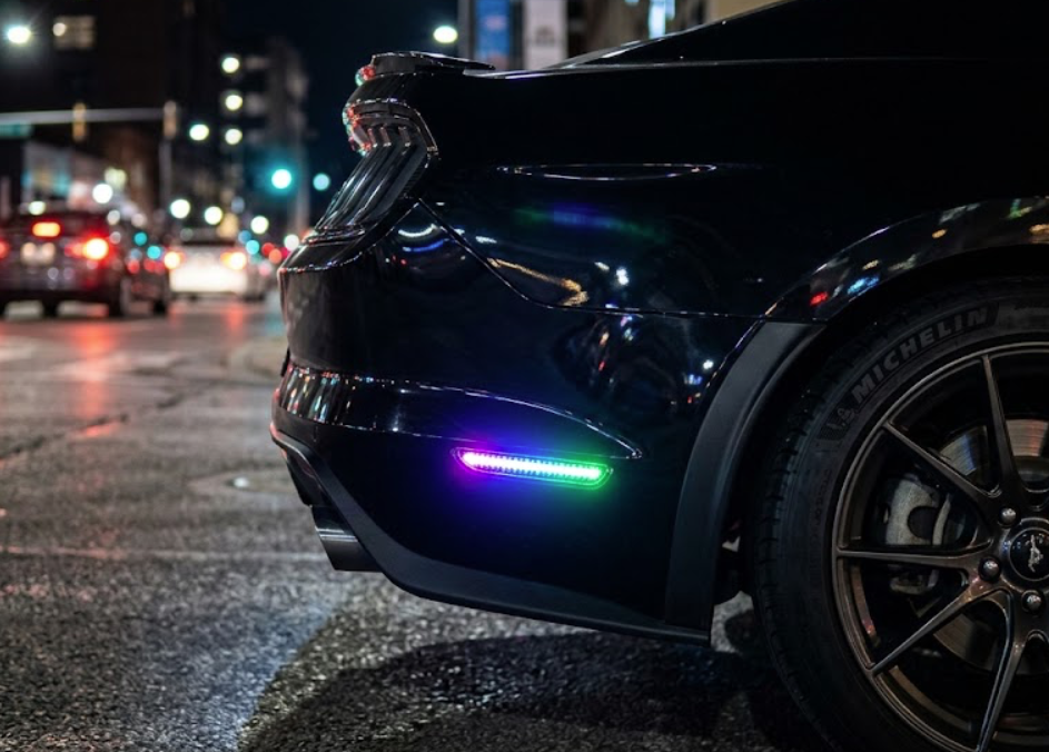 2015 - 23 Ford Mustang Smoked RGB/Flow Series LED Rear Reflectors | Color Changing