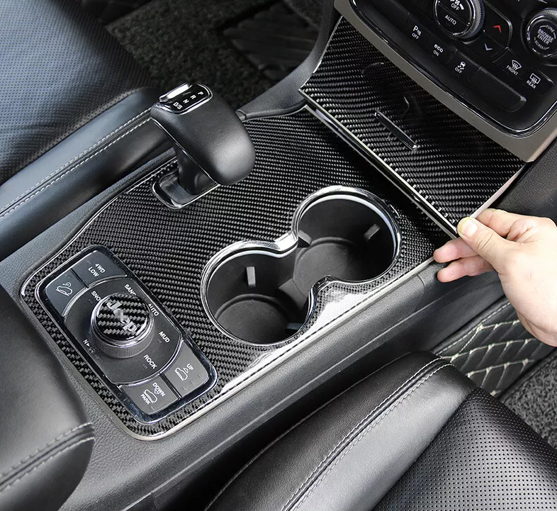 Copertura Console Centrale In ABS Per Jeep Grand Cherokee 2014-2018 – Effetto Fibra Di Carbonio, Con Nastro Adesivo
