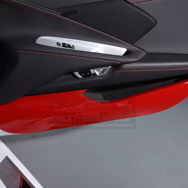 Second image of C8 Corvette Red Interior ABS Door Kick Panel Covers