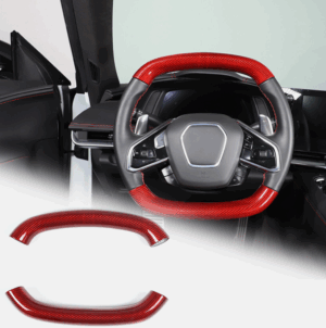 C8 Corvette Real Red Carbon Fiber Steering Wheel Conversion Cover Kit | Stingray / Z06