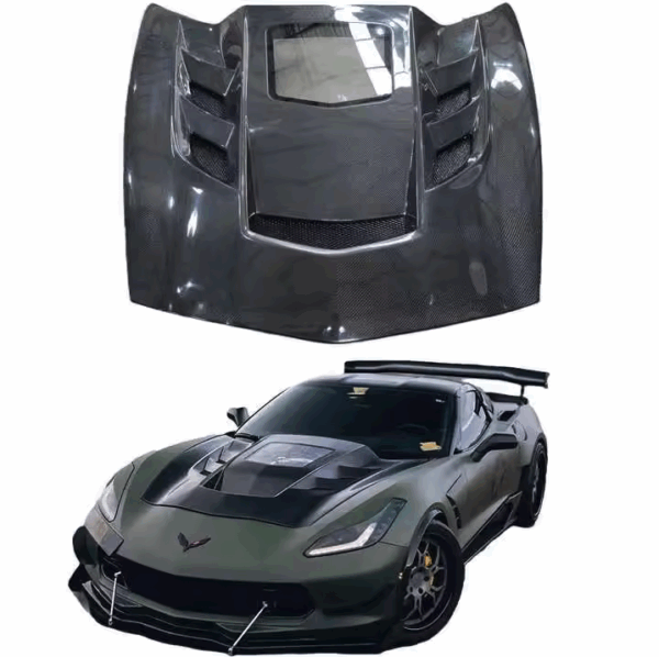 Second image of 2014 - 19 C7 Corvette Carbon Fiber XT Vented Hood with Glass Window