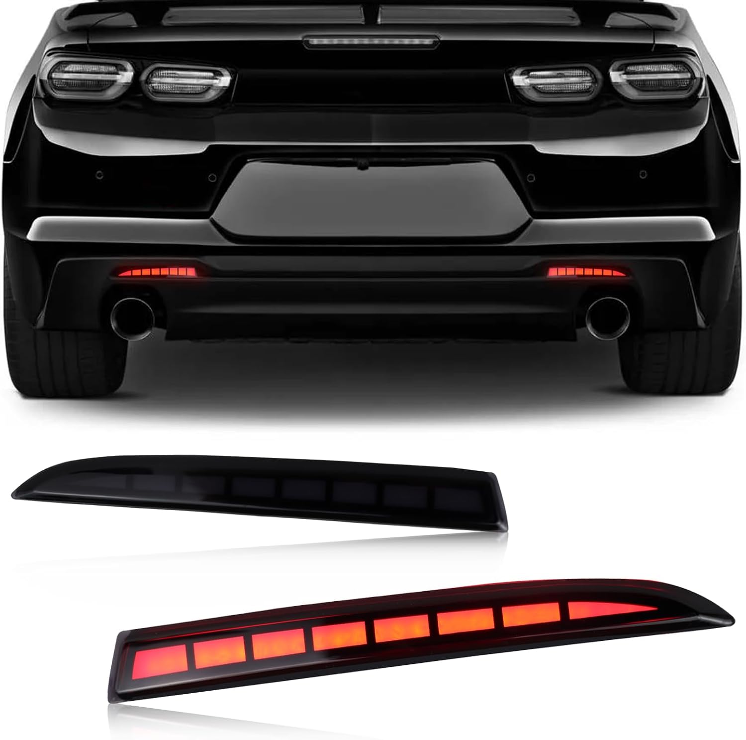 Second image of 2016 - 24 Camaro Smoked LED Sequential Rear Bumper Reflectors