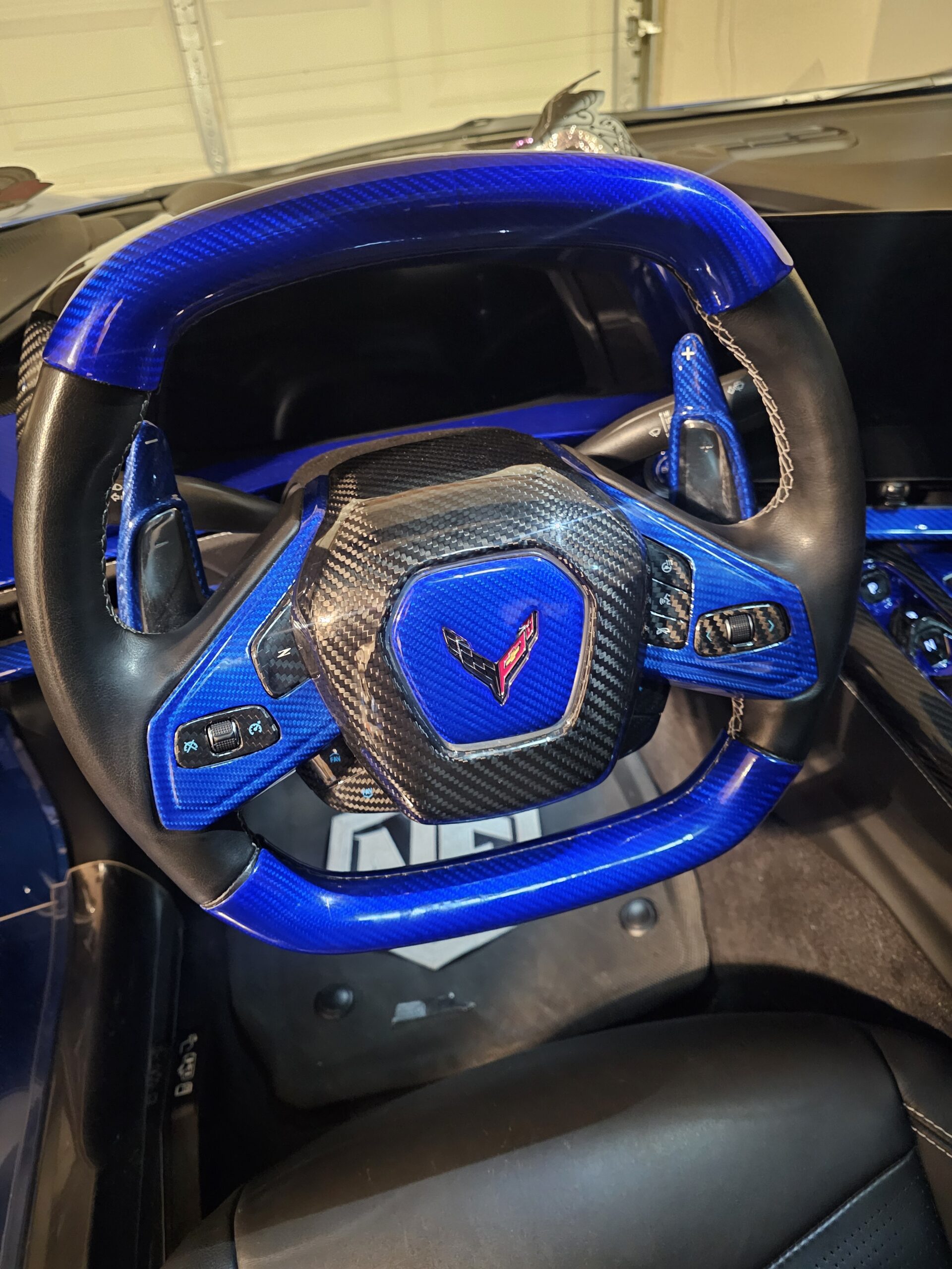 C8 Corvette Real Blue Carbon Fiber Steering Wheel Conversion Cover Kit | Stingray / Z06