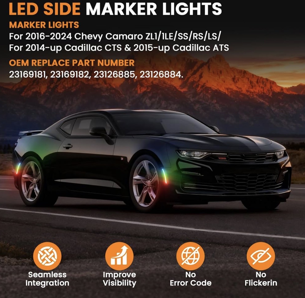 Second image of 2016 - 24 Camaro Smoked RGB LED Side Markers