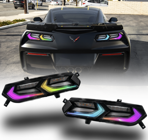 2014-19 C7 Corvette C8 Style RGB Flow Sequential Smoked LED Rear Tail Lights